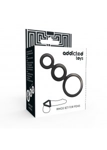 ADDICTED TOYS - POTRÓJNY PIERŚCIEŃ EREKCYJNY NA PENISA CZARNY