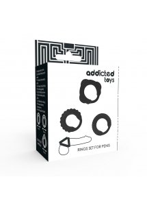 ADDICTED TOYS - ZESTAW 3 PRĄŻKOWANYCH PIERŚCIENI NA PENISA CZARNY