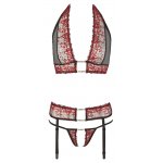 ALBIERTA FINA - SEKSOWNY 3-CZĘŚCIOWY ZESTAW BIUSTONOSZ STRINGI I PODWIĄZKI CZERWONY