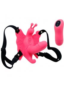 BAILE - STYMULATOR ŁECHTACZKI MOTYLEK Z PILOTEM STRAP-ON RÓŻOWY