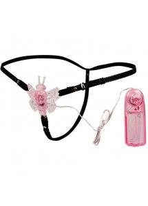 BAILE - STYMULATOR ŁECHTACZKI MOTYLEK Z PILOTEM STRAP-ON RÓŻOWY