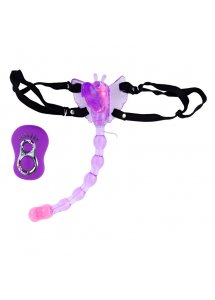 BAILE - STYMULATOR ŁECHTACZKI MOTYLEK Z OGONKIEM STRAP-ON FIOLETOWY