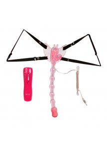 BAILE - STYMULATOR ŁECHTACZKI MOTYLEK Z OGONKIEM STRAP-ON RÓŻOWY