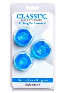 CLASSIX-3 PIERŚCIENIE NA PENISA Z WYPUSTKAMI RÓŻNE KSZTAŁTY NIEBIESKI