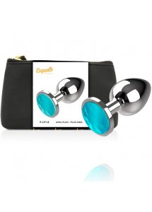 COQUETTE - SREBRNY KOREK ANALNY Z NIEBIESKIM KRYSZTAŁEM L 4X9CM