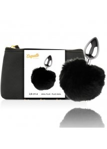 COQUETTE - SREBRNY KOREK ANALNY Z CZARNYM FUTERKIEM L 2,8X4,1CM