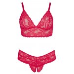 COTTELLI CURVES - KORONKOWY BIUSTONOSZ Z ROZCIĘTYMI MAJTECZKAMI CZERWONY