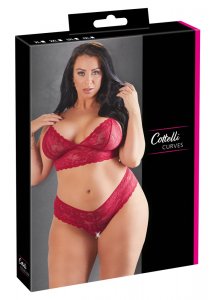 COTTELLI CURVES - KORONKOWY BIUSTONOSZ Z ROZCIĘTYMI MAJTECZKAMI CZERWONY