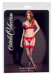 COTTELLI LEGWEAR - CZARNE POŃCZOCHY Z CZERWONĄ KORONKĄ