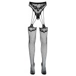 COTTELLI LEGWEAR - POŃCZOCHY SIATKOWE ZE STRINGAMI BEZ KROCZA CZARNE