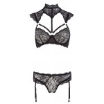 COTTELLI LINGERIE - KORONKOWY ZESTAW Z PASKAMI DO POŃCZOCH CZARNY