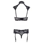 COTTELLI LINGERIE - KORONKOWY ZESTAW Z PASKAMI DO POŃCZOCH CZARNY