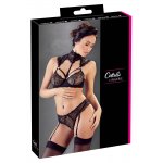 COTTELLI LINGERIE - KORONKOWY ZESTAW Z PASKAMI DO POŃCZOCH CZARNY