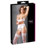 COTTELLI LINGERIE - KORONKOWY ZESTAW BIUSTONOSZ STRINGI I PAS DO POŃCZOCH BIAŁY