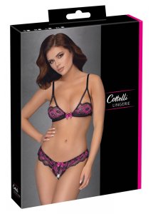 COTTELLI LINGERIE - MIĘKKI BIUSTONOSZ I FIGI BEZ KROCZA CZARNY/FIOLETOWY