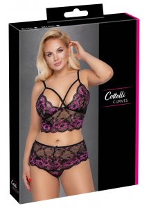 COTTELLI CURVES - MIĘKKI BIUSTONOSZ I MAJTKI Z KWIATOWEJ KORONKI