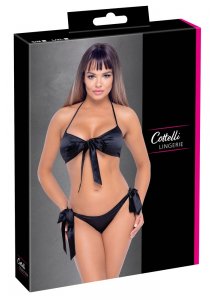 COTTELLI LINGERIE - BIUSTONOSZ I MAJTECZKI Z KOKARDKĄ DO WIĄZANIA CZARNY