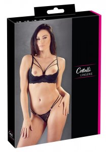 COTTELLI LINGERIE - KORONKOWY ZESTAW BIUSTONOSZ BEZ BIUSTU I STRINGI