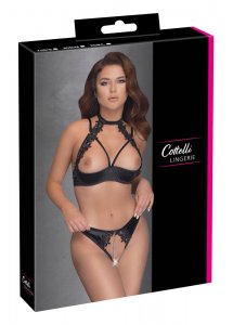 COTTELLI LINGERIE - OTWARTY BIUSTONOSZ I STRINGI BEZ KROCZA CZARNY