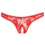 COTTELLI LINGERIE - KORONKOWE STRINGI Z OTWARTYM KROCZEM CZERWONE