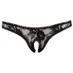 COTTELLI LINGERIE - KORONKOWE STRINGI Z OTWARTYM KROCZEM CZARNE