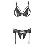 COTTELLI LINGERIE - SEKSOWNY 3-CZĘŚCIOWY KORONKOWY KOMPLECIK CZARNY