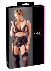 COTTELLI CURVES - SEKSOWNY KOMPLECIK KORONKOWE STRINGI BIUSTONOSZ I PAS