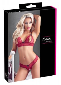 COTTELLI LINGERIE - OTWARTY BIUSTONOSZ Z KOKARDKAMI I STRINGAMI CZERWONY