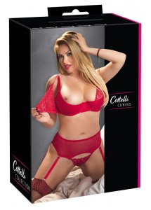 COTTELLI CURVES - UWODZICIELSKI SEKSOWNY CZERWONY KORONKOWY KOMPLECIK
