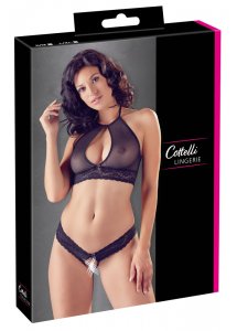 COTTELLI LINGERIE - BIUSTONOSZ BRALETKA Z KORONKĄ I STRINGAMI Z ŁAŃCUSZKIEM