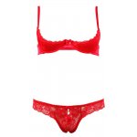 COTTELLI LINGERIE - SEKSOWNY BIUSTONOSZ BEZ BIUSTU + STRINGI CZERWONY