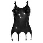 SEKSOWNA LATEKSOWA KOSZULKA NA SZELKACH Z PASKAMI DO POŃCZOCH CZARNA