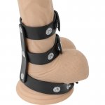 DARKNESS - REGULOWANY PODWÓJNY SKÓRZANY PIERŚCIEŃ NA PENISA I JĄDRA