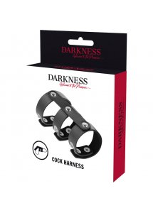 DARKNESS - REGULOWANY PODWÓJNY SKÓRZANY PIERŚCIEŃ NA PENISA I JĄDRA