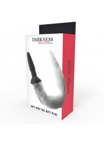 DARKNESS - SILIKONOWY CZARNY KOREK ANALNY Z SZARYM OGONEM