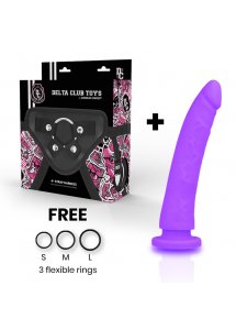 DELTA CLUB - REALISTYCZNE SILIKONOWE DILDO FIOLETOWE 17CM + STRAP-ON