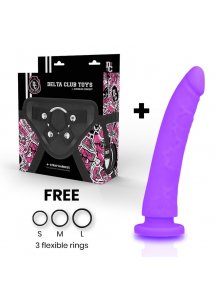 DELTA CLUB - REALISTYCZNE SILIKONOWE DILDO FIOLETOWE 20CM + STRAP-ON