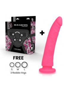 DELTA CLUB - REALISTYCZNE SILIKONOWE DILDO RÓŻOWE 23CM + STRAP-ON