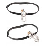 FETISH FANTASY EXTREME - SREBRNA KLATKA NA PENISA Z PASEM KŁÓDKĄ I KLUCZYKIEM