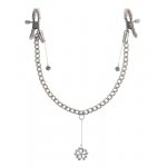 FETISH FANTASY SERIES - SREBRNE ZACISKI DO SUTKÓW Z OZDOBNYM WISIORKIEM 