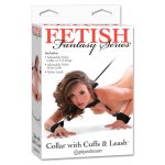 FETISH FANTASY SERIES - CZARNA OBROŻA ZE SMYCZĄ ORAZ KAJDANKAMI BDSM