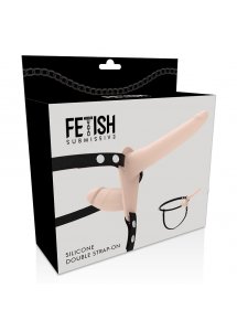 FETISH SUBMISSIVE - UPRZĄŻ STRAP-ON Z PODWÓJNYM CIELISTYM DILDO 15 i 8 CM
