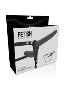 FETISH SUBMISSIVE - UPRZĄŻ STRAP-ON Z PODWÓJNYM CZARNYM DILDO 15 i 8 CM