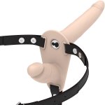 FETISH SUBMISSIVE - UPRZĄŻ STRAP-ON Z CIELISTYM PODWÓJNYM WIBRATOREM 15 i 8CM