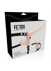 FETISH SUBMISSIVE - UPRZĄŻ STRAP-ON Z CIELISTYM PODWÓJNYM WIBRATOREM 15 i 8CM
