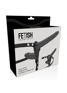 FETISH SUBMISSIVE - UPRZĄŻ STRAP-ON Z CZARNYM PODWÓJNYM WIBRATOREM 15 i 8CM