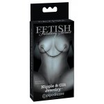 FETISH - ZACISKI NA SUTKI I ŁECHTACZKĘ Z ŁAŃCUSZKIEM PEREŁKOWYM CZARNE