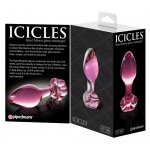 ICICLES - SZKLANY KOREK ANALNY Z ZATYCZKĄ W KSZTAŁCIE KWIATU