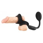 REBEL - PIERŚCIEŃ NA JĄDRA I PENISA Z WTYCZKĄ WIBRO-ANALNĄ CZARNY