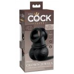 KING COCK ELITE - WIBRUJĄCY PIERŚCIEŃ EREKCYJNY NA PENISA Z JĄDRAMI CZARNY